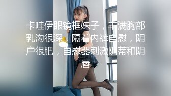 卡哇伊眼镜框妹子，丰满胸部乳沟很深，隔着内裤自慰，阴户很肥，自慰器刺激阴蒂和阴唇