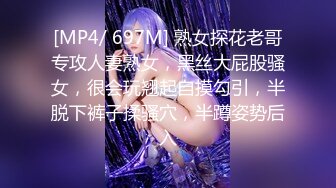 [MP4/ 697M] 熟女探花老哥专攻人妻熟女，黑丝大屁股骚女，很会玩翘起自摸勾引，半脱下裤子揉骚穴，半蹲姿势后入